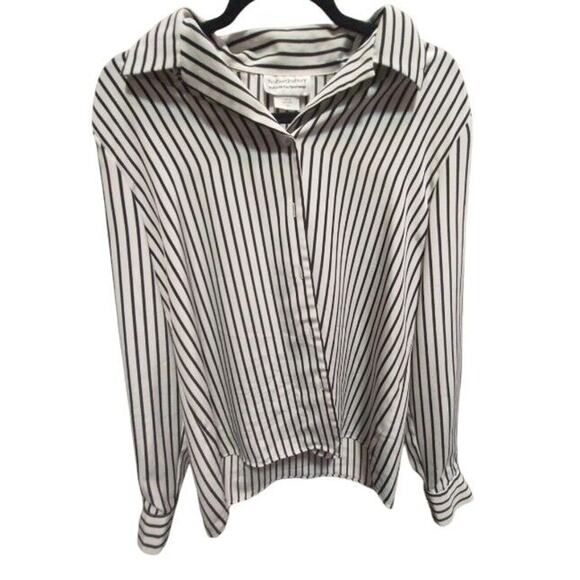 Vintage Leslie Fay Haberdashery Black Striped Button-Down Blouse Size 12 1980s - Picture 8 of 9